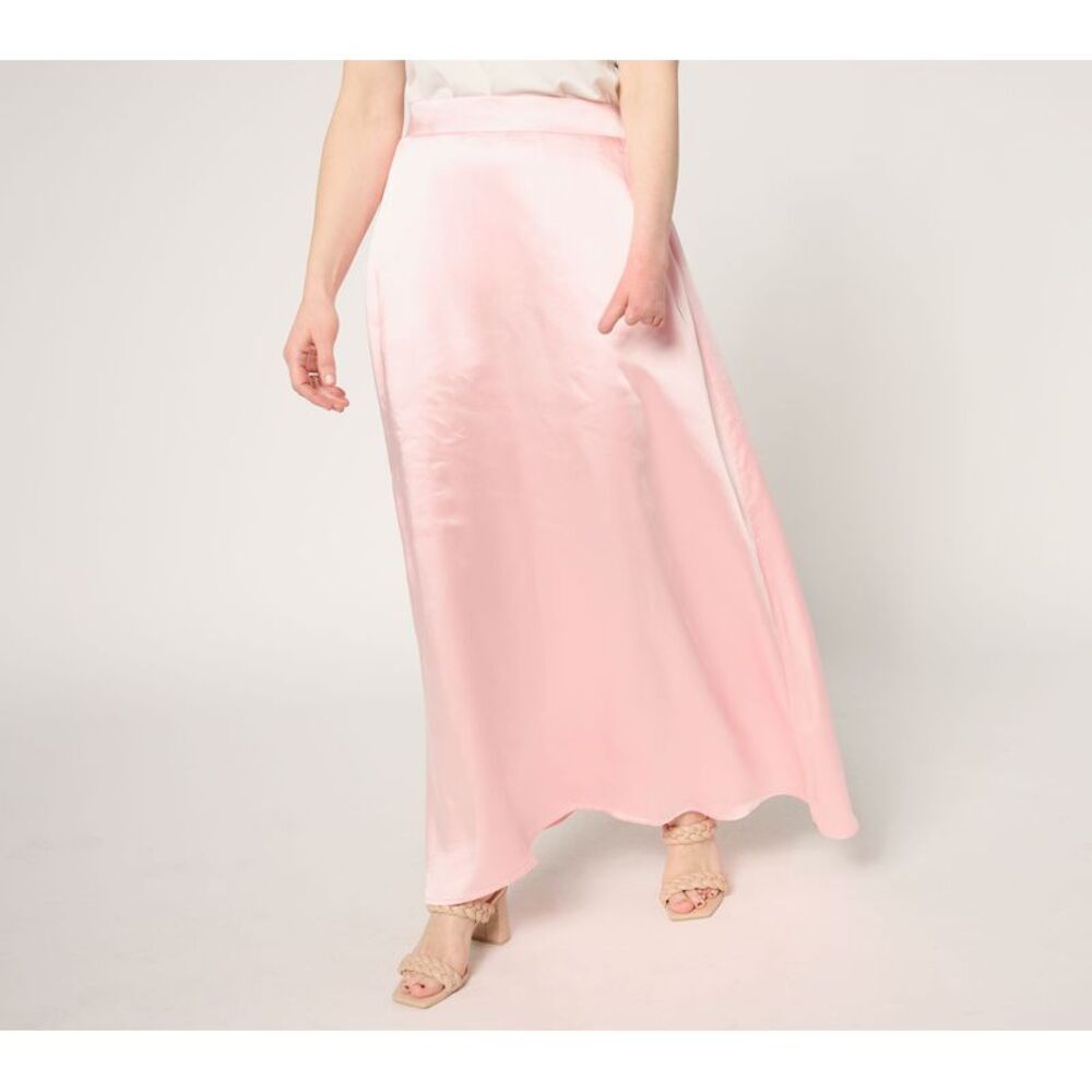by Stacy London Women's Plus Sz Skirt 2X Pull-On Satin Maxi Pink A682301